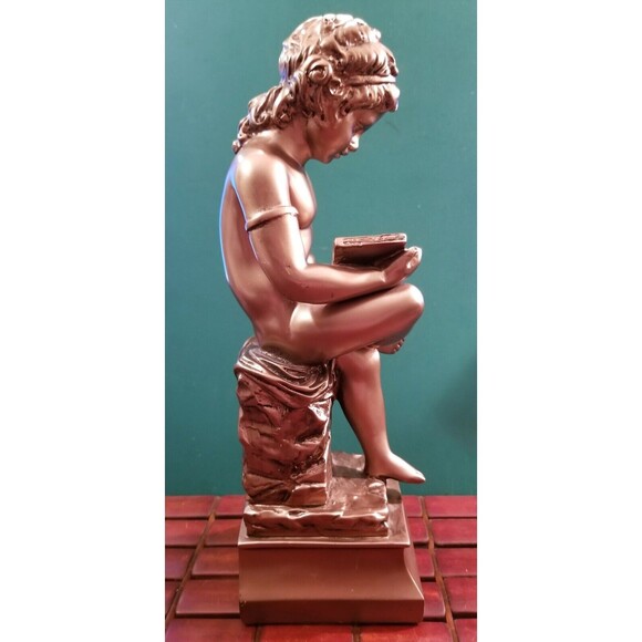 Vintage Classical Boy Reading Goldtone Resin Statue or Bookend 11.5"x3.75"x3.75" - Picture 5 of 5